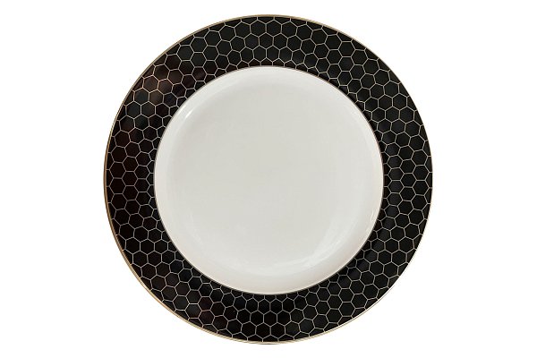 Тарелка обеденная Honeycomb черно-золотая деколь 26 см Garda Decor 26FC-TAR-HONEYCOMB-26