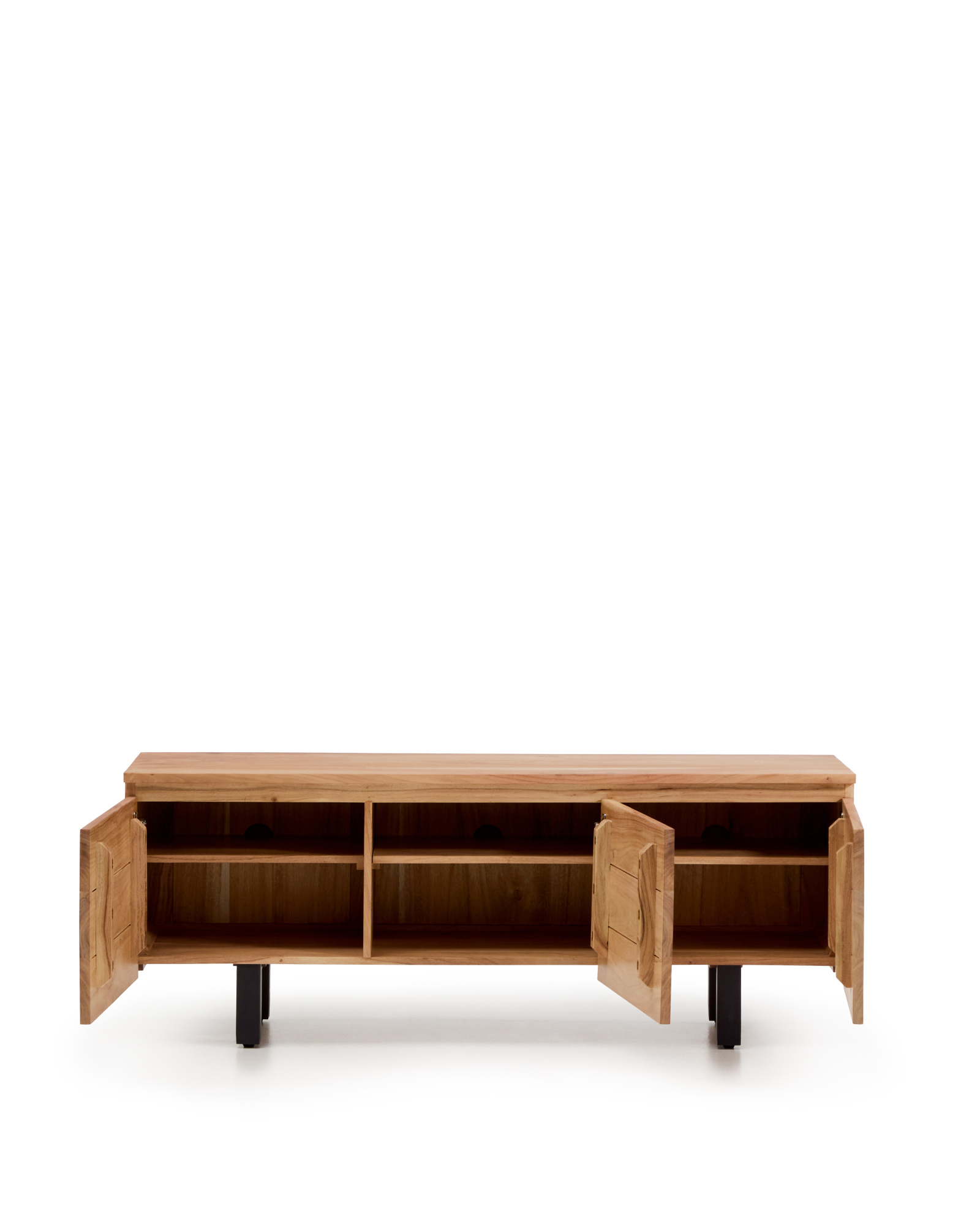 Тумба под телевизор Uxue с 3 дверцами из массива акации с беленой отделкой 150 x 58 см La Forma (ex Julia Grup)
