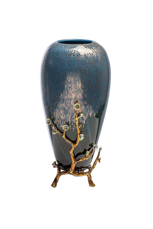 Ваза синяя с золотыми веточками Garda Decor 55RV5476L