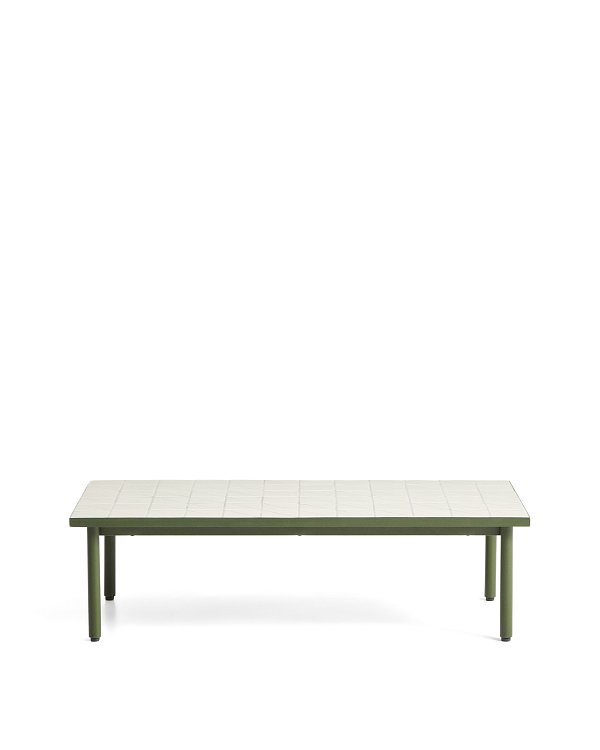 Уличный столик Maurina из зеленой стали с плиткой цвета экрю 122 x 61 см La Forma 482017