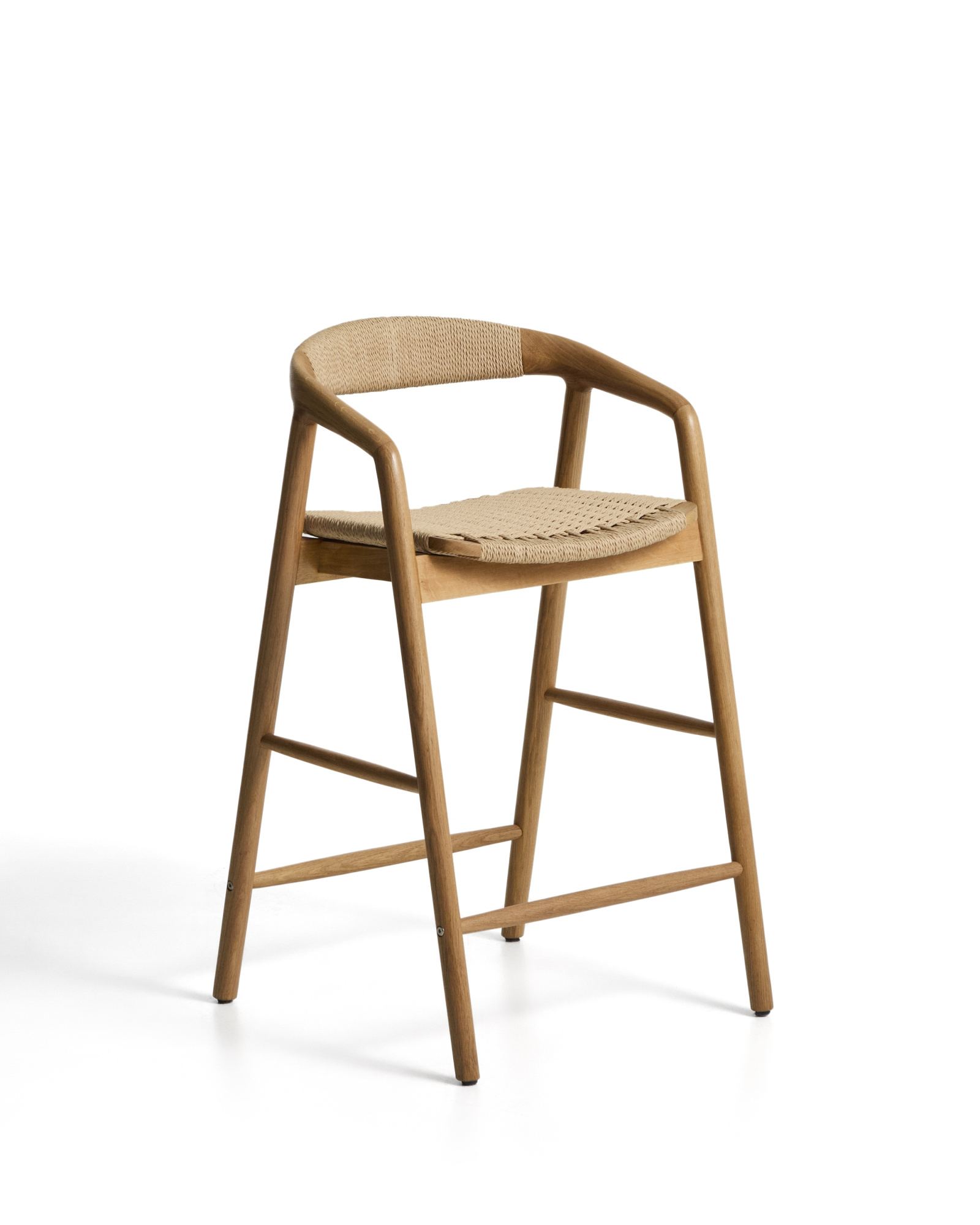 Уличный полубарный стул Derile из массива дуба в натуральной отделке и бежевой веревки La Forma 481899