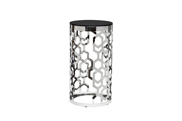 Столик журнальный круглый высокий с черным стеклом Garda Decor 13RXFS3053-SILVER