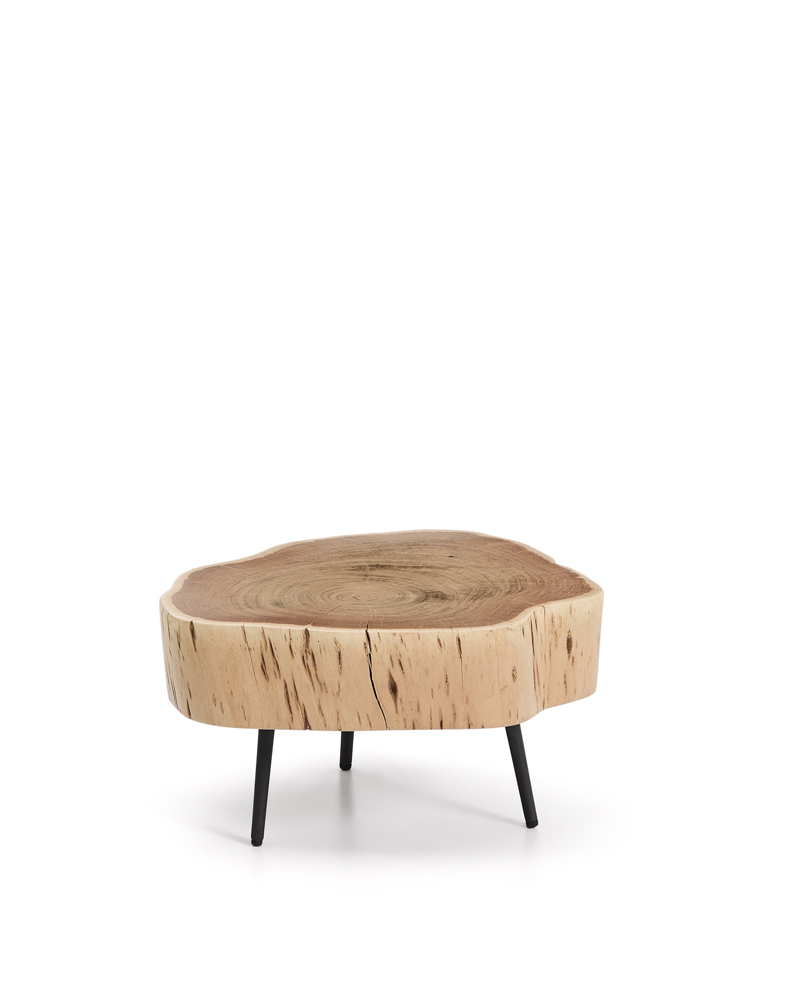 Журнальный столик Tavine из массива акации с выбеленной отделкой и черными стальными ножками Ø49 см La Forma (ex Julia Grup)