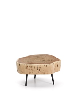 Журнальный столик Tavine из массива акации с выбеленной отделкой и черными стальными ножками Ø49 см La Forma (ex Julia Grup)