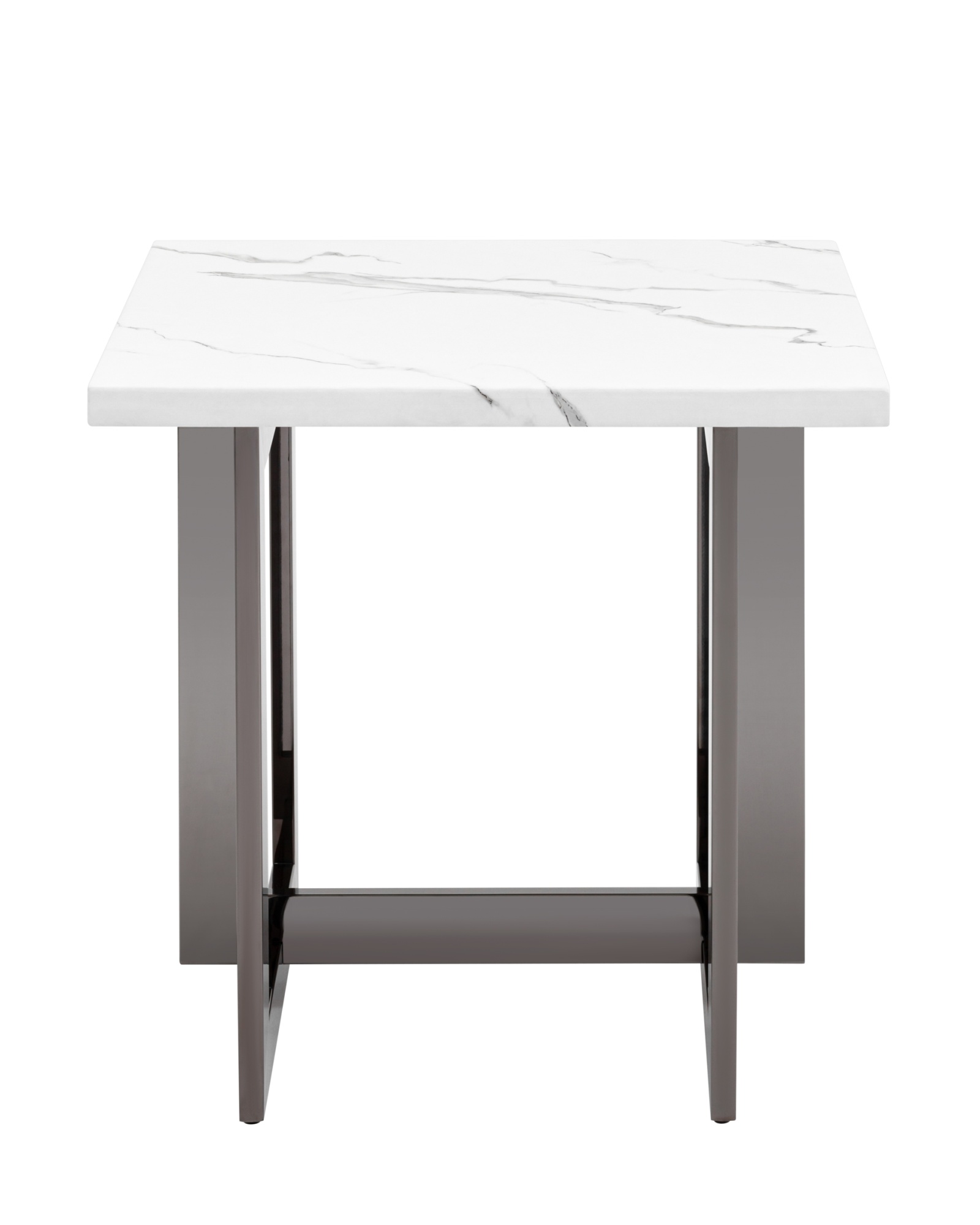Журнальный столик Нэйтан 61*61 белый мрамор сталь темный хром Stool Group
