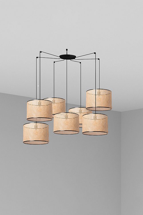 Подвесной светильник Mambo черный/из ротанга ø450 7L Faro