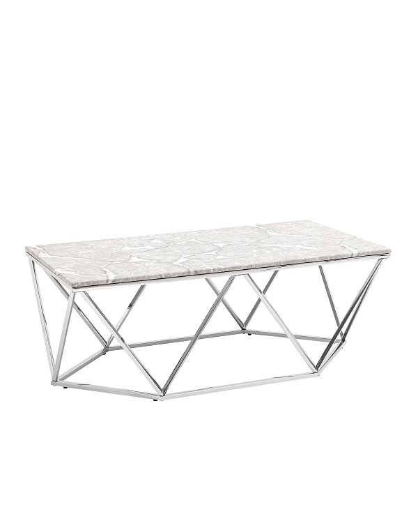 Журнальный столик Авалон 122*66 серый мрамор сталь серебро Stool Group