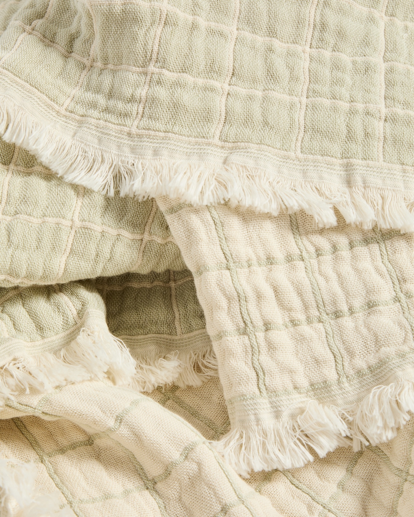 Плед Tivaro из хлопка, жаккардовый в светло-зеленую клетку двухсторонний 130 x 170 см La Forma (ex Julia Grup)