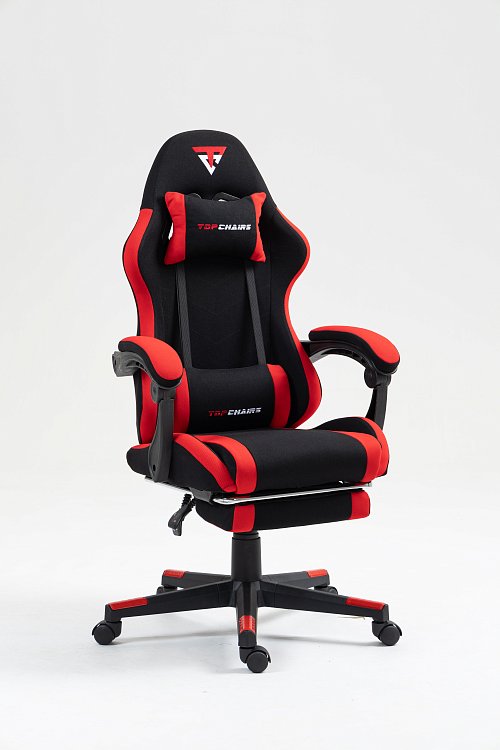Кресло спортивное TopChairs Prophet с оттоманкой ткань черно-красный Stool Group