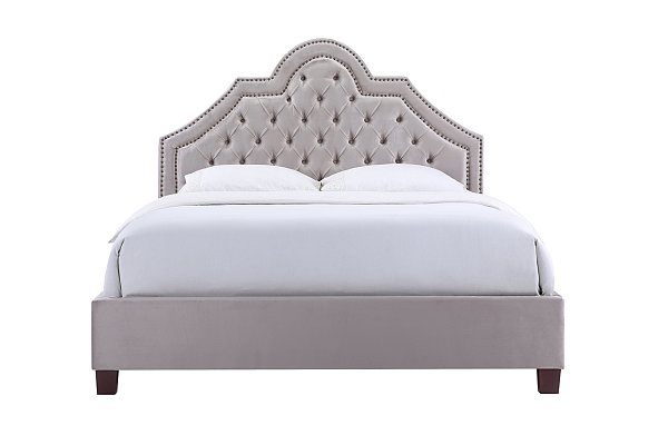 Кровать двуспальная велюровая серо-бежевая Garda Decor N-Province-160 GB