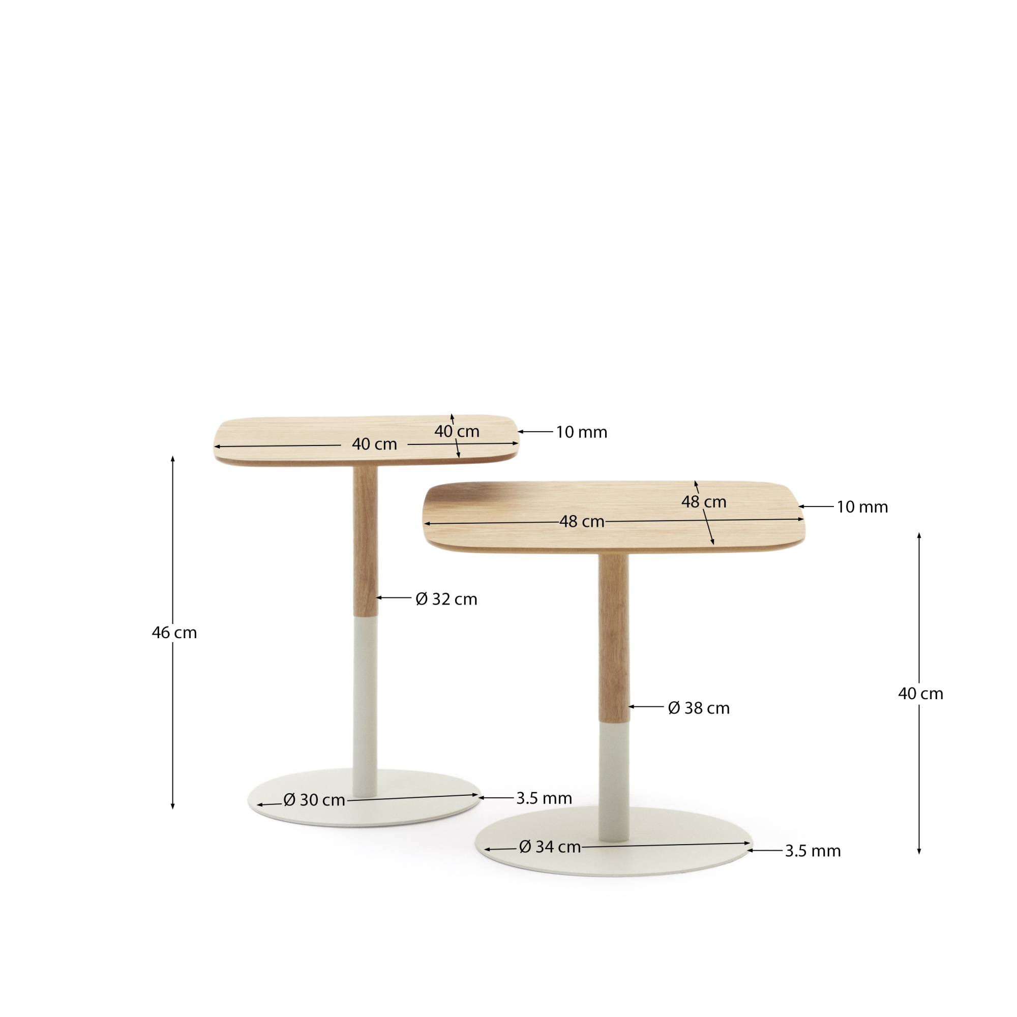 Набор Watse из 2 квадратных столиков из шпона дуба и матового белого металла La Forma (ex Julia Grup)