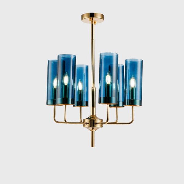 Люстра Agne Brass & Blue Glass Tube Chandelier in 1970 8 Синий by ImperiumLoft