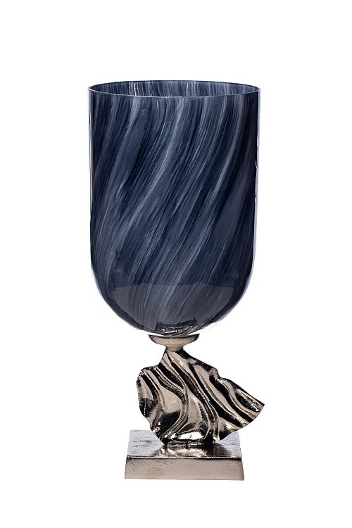 Ваза стеклянная на металлическом основании дымчатая Garda Decor 71PN-31270