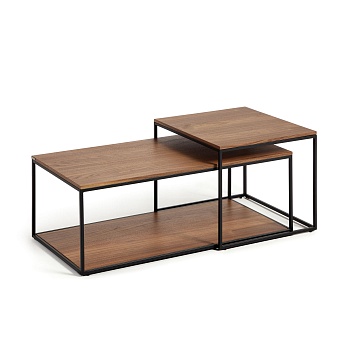 Yoana Набор из 2 столиков из орехового шпона и черного металла La Forma (ex Julia Grup)