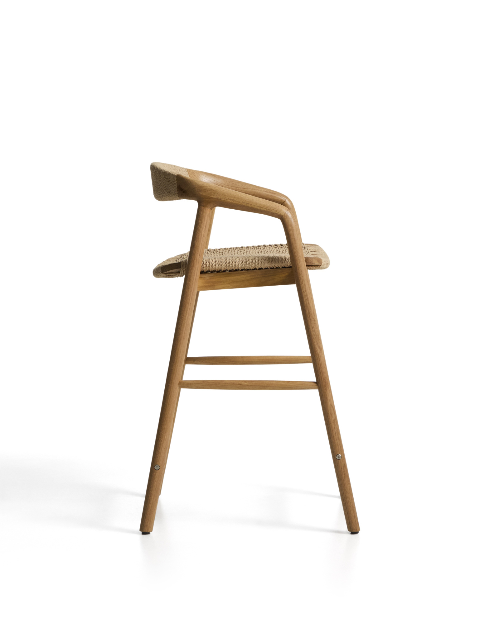 Уличный полубарный стул Derile из массива дуба в натуральной отделке и бежевой веревки La Forma 481899