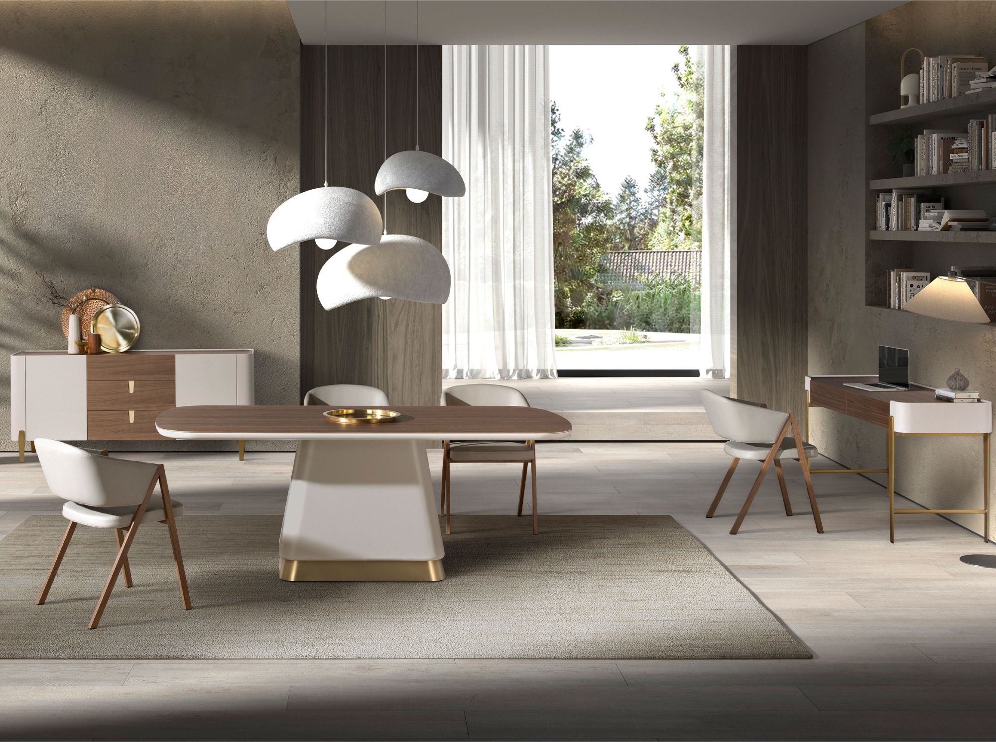 Прямоугольный обеденный стол 1166 из орехового и бежевого дерева Angel Cerda