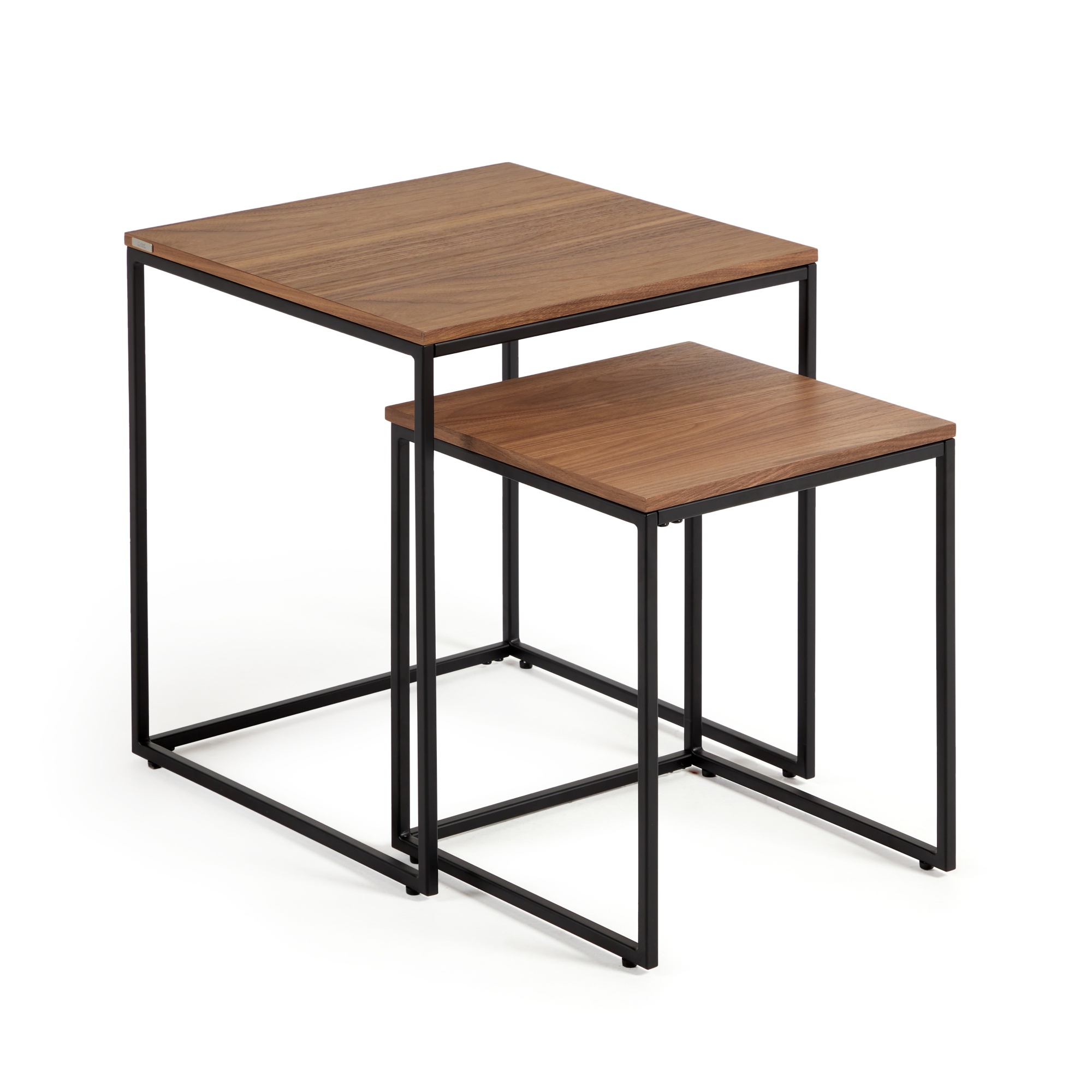 Yoana Набор из 2 приставных столиков из орехового шпона и черного металла La Forma (ex Julia Grup)