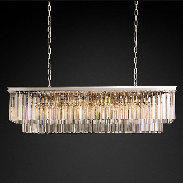 Люстра Restoration Hardware 1920s Odeon Clear Glass Fringe Rectangular 49" Polished Nickel