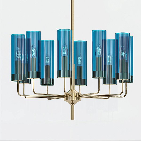 Люстра Hans-Agne Jakobsson Brass Blue Glass Tube Chandelier 6 Hans-Agne Jakobsson by ImperiumLoft