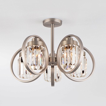 Люстра на штанге Eurosvet 10128/5 сатин-никель/прозрачный хрусталь Strotskis