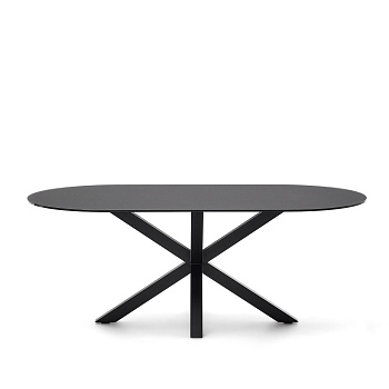 Стол Argo с черным стеклом и черными стальными ножками Ø 200 x 100 см La Forma (ex Julia Grup)