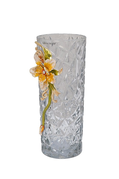 Ваза стеклянная с золотым цветком Garda Decor 55RV6465L
