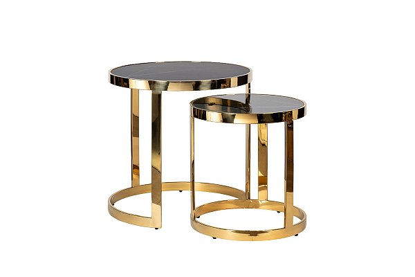 Набор из 2х журнальных столиков (стекло черный мрамор/золото) Garda Decor 47ED-ET081S-GOLD