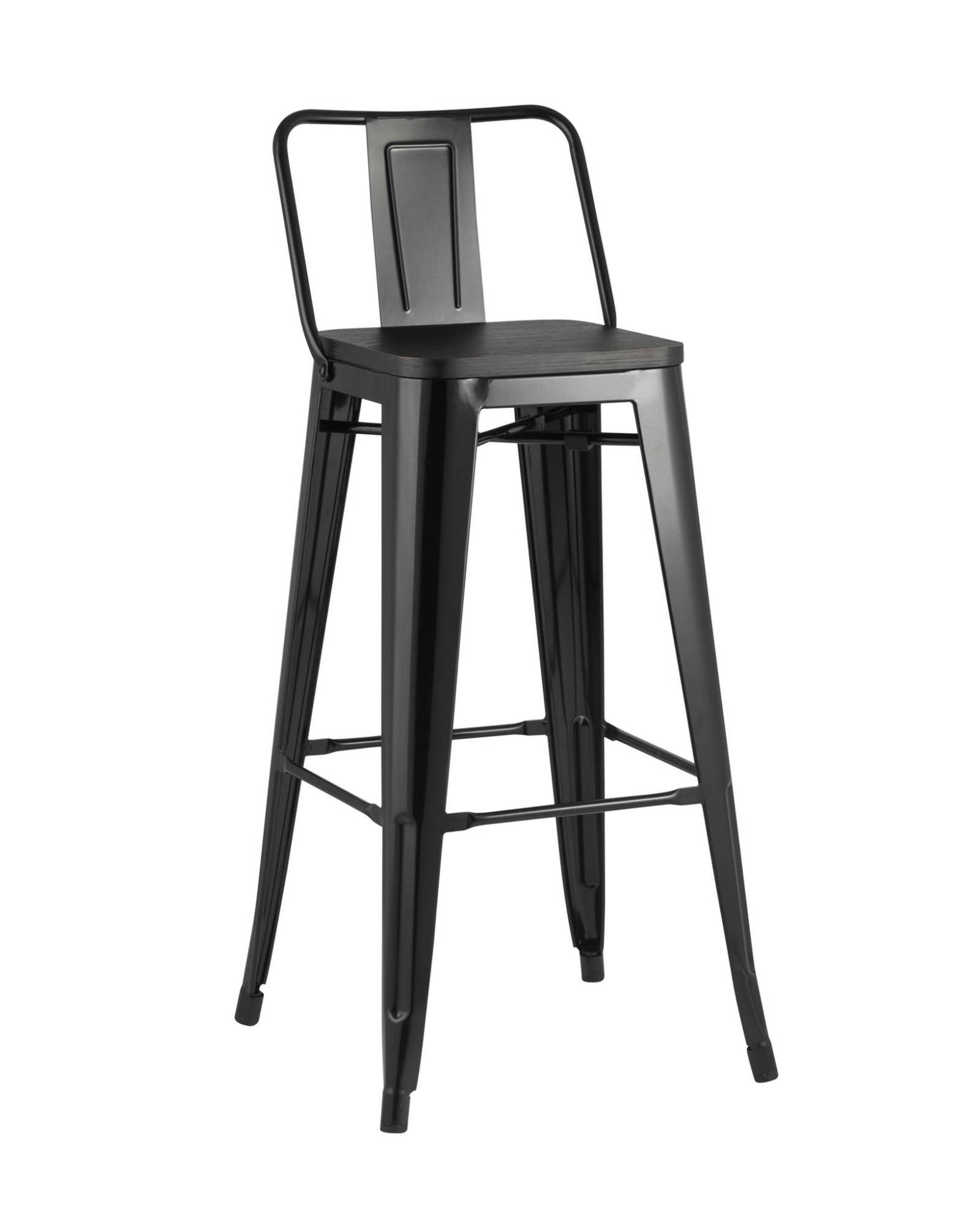 Стул полубарный TOLIX WOOD со спинкой черный глянцевый Stool Group