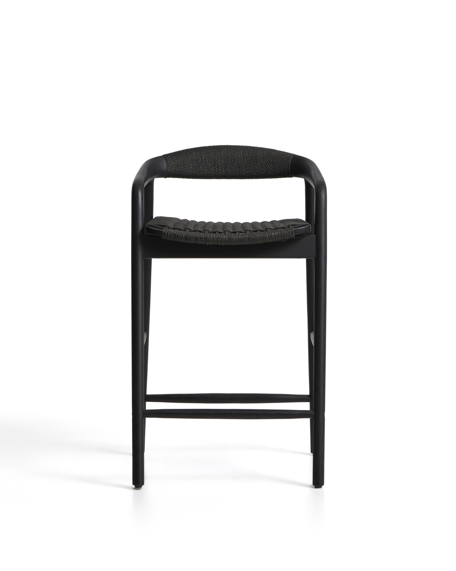 Уличный полубарный стул Derile из массива дуба и веревки в черной отделке La Forma 481895