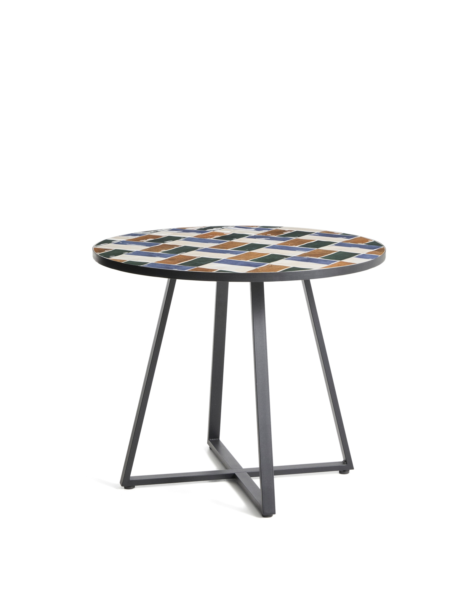 Уличный стол Tella из зеленой стали с разноцветной плиткой 90 см La Forma 482353