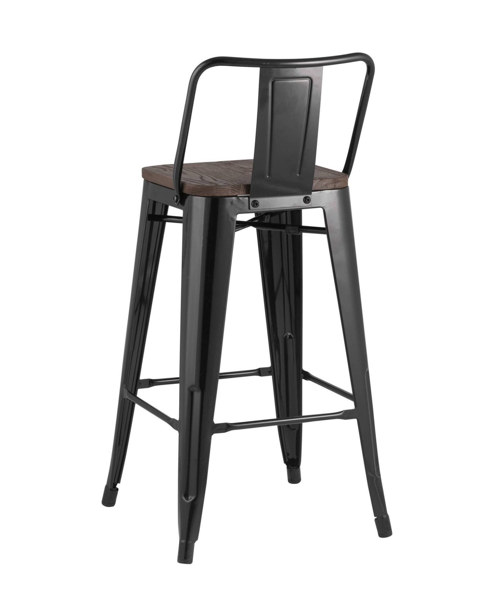 Стул полубарный TOLIX WOOD со спинкой черный глянцевый Stool Group