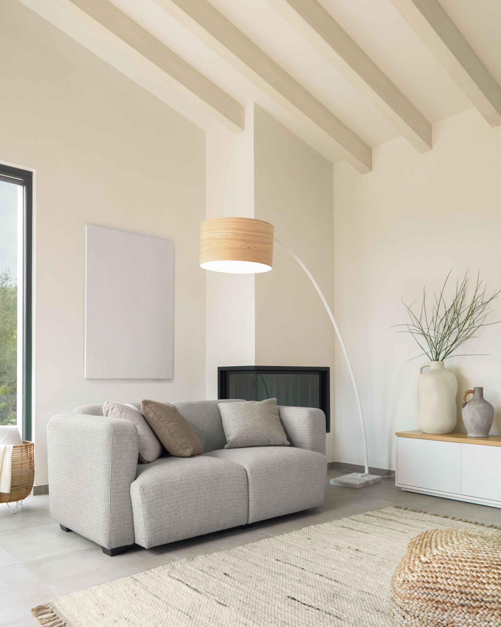 Тумба под ТВ Abilen шпон дуба и белый лак 200 x 44 cm La Forma (ex Julia Grup)