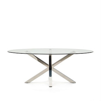 Овальный стол ARYA Argo из матового черного стекла и нержавеющей стали 200x100 La Forma (ex Julia Grup)