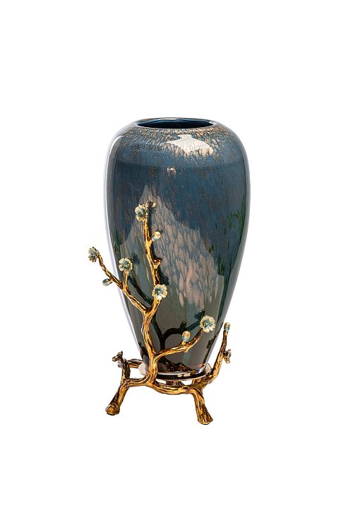 Ваза синяя с золотыми веточками Garda Decor 55RV5476S
