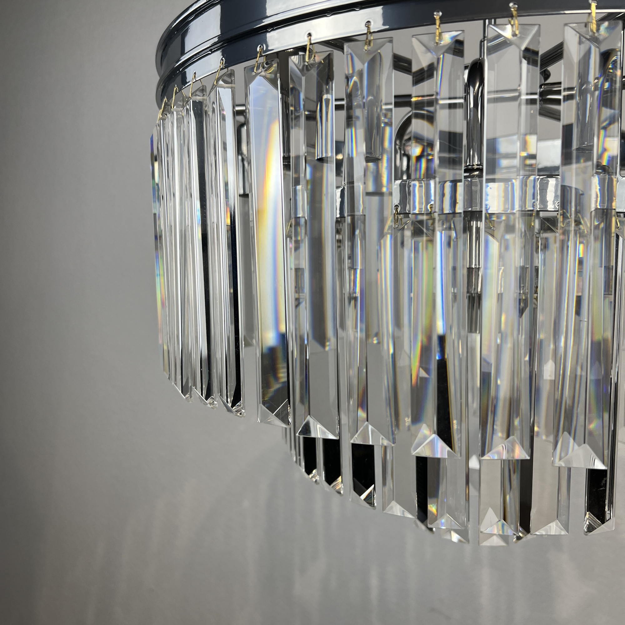 Люстра Rh 1920S Odeon Clear Glass Fringe 3-Tier Chandelier Chrome By Imperiumloft