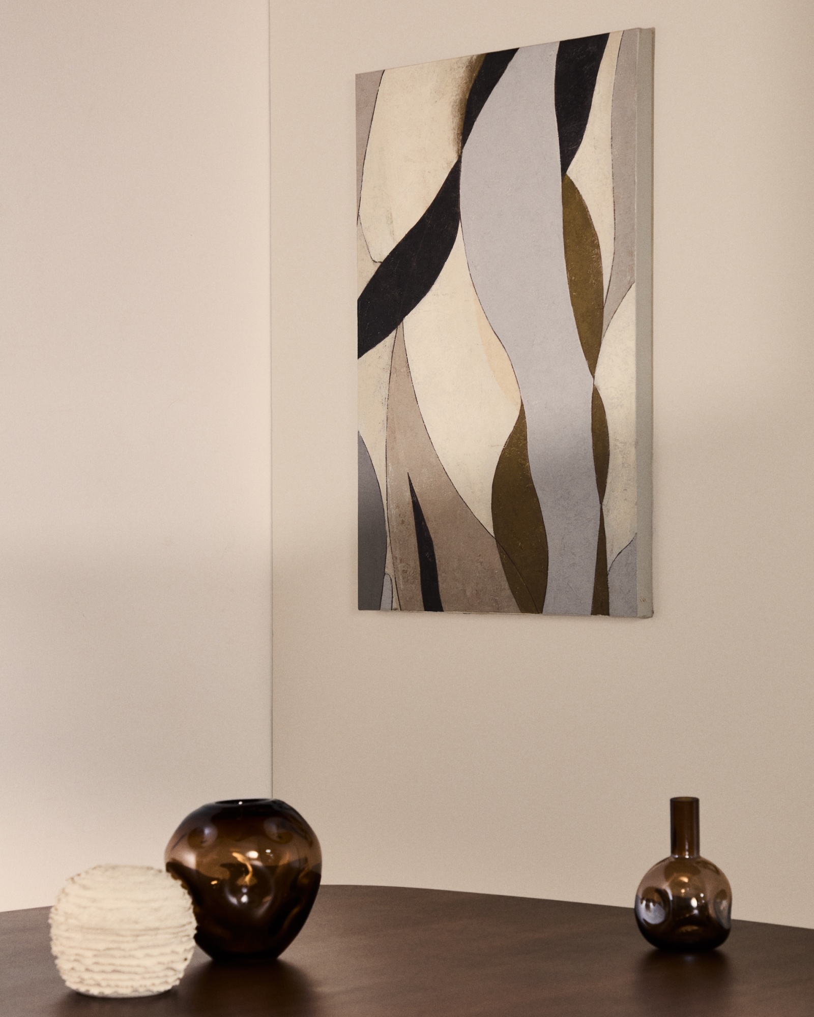 Абстрактный холст Marvilo серо-горчичного цвета 60 x 90 см La Forma (ex Julia Grup)