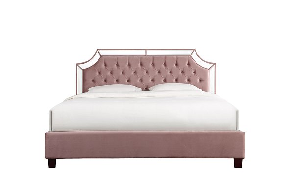 Кровать двуспальная с зеркальными вставками розово-пепельная Garda Decor N-BD1894B PI