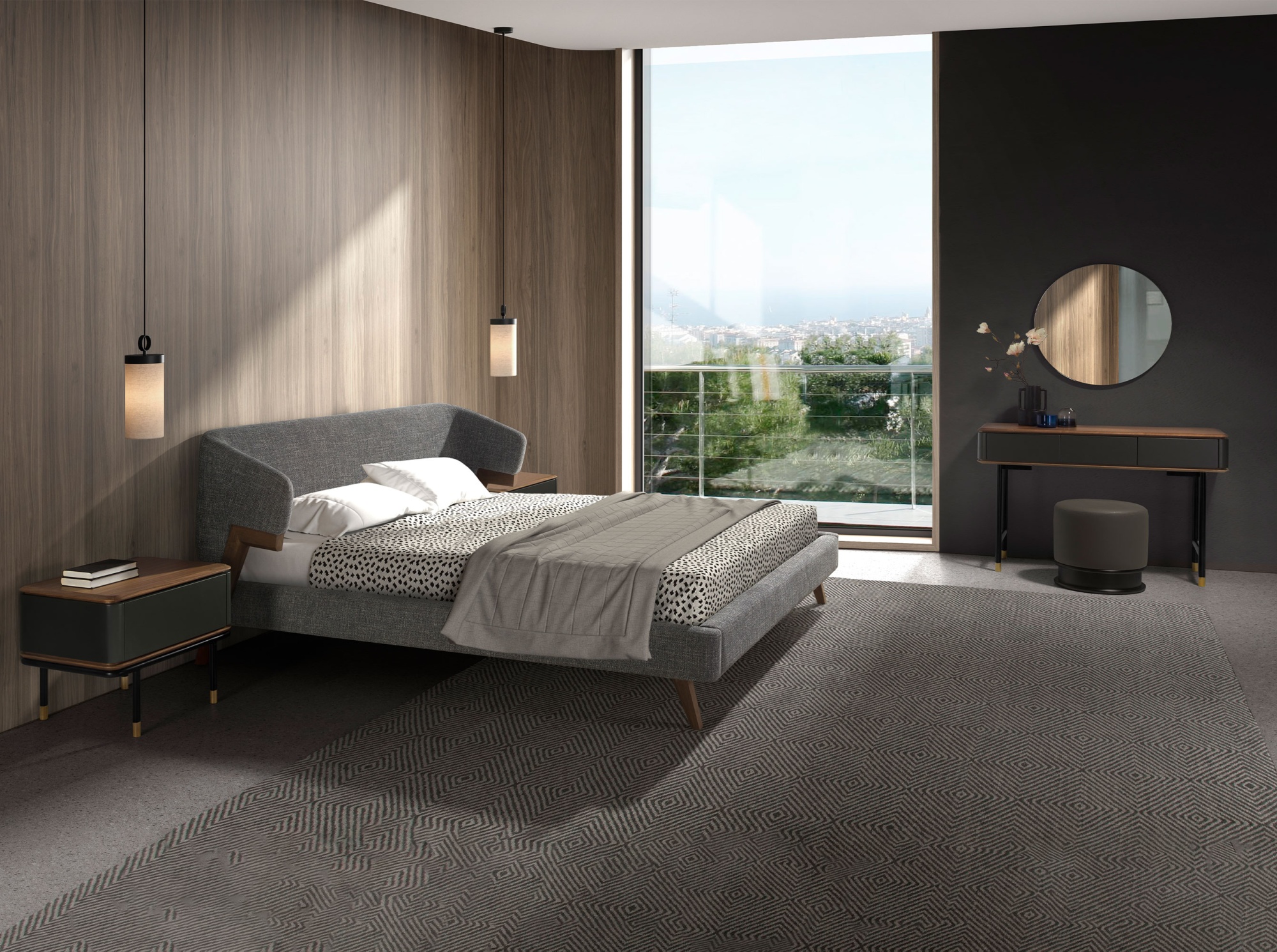 Консоль с ящиками 7171/CP2308DK из темно-серого дерева с ореховой столешницей Angel Cerda