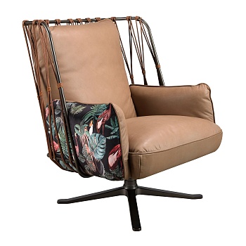 Кресло поворотное 5168 из коричневой кожи и ткани с коричневым принтом Angel Cerda