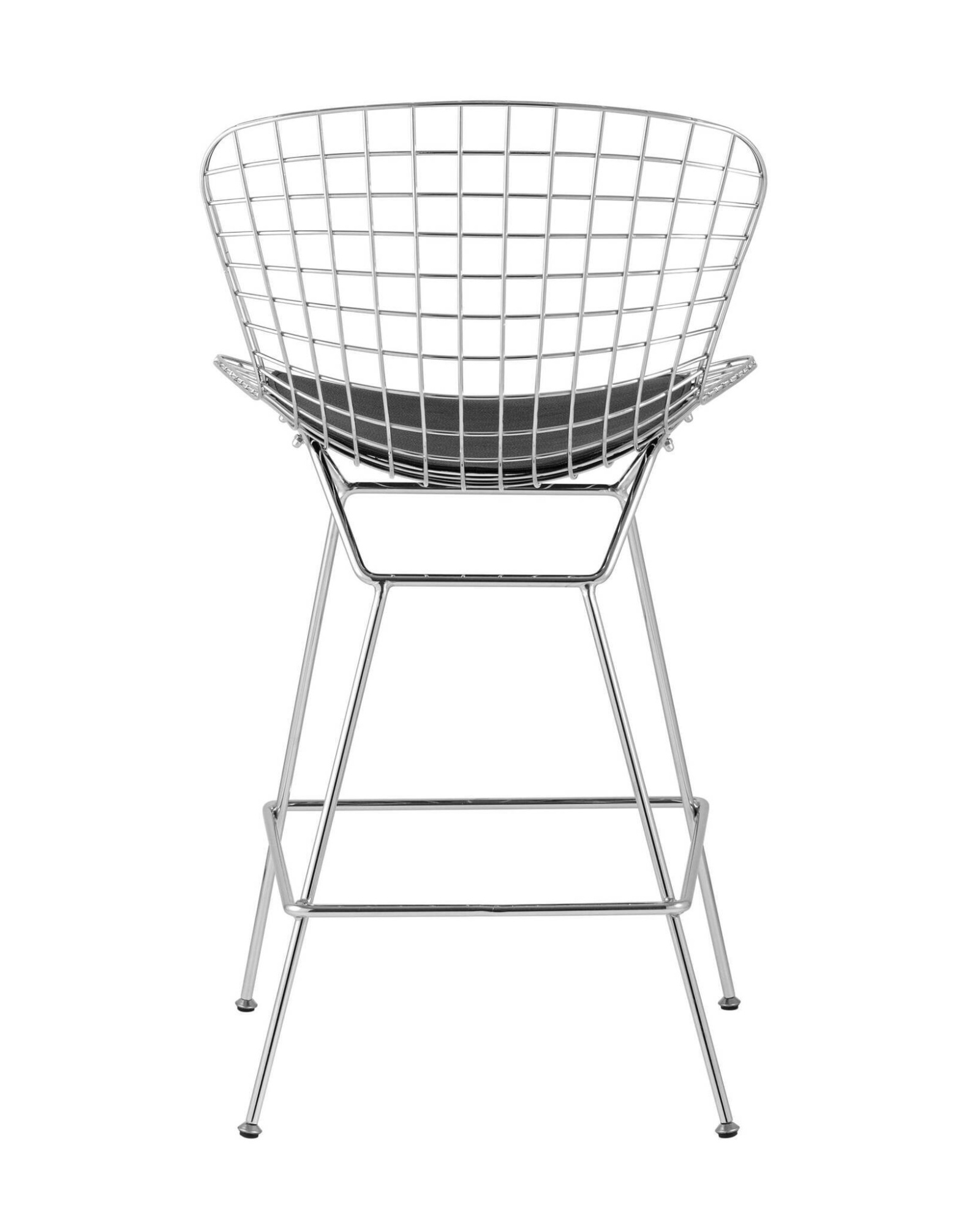 Стул полубарный с низкой спинкой Bertoia хромированный с черной подушкой Stool Group