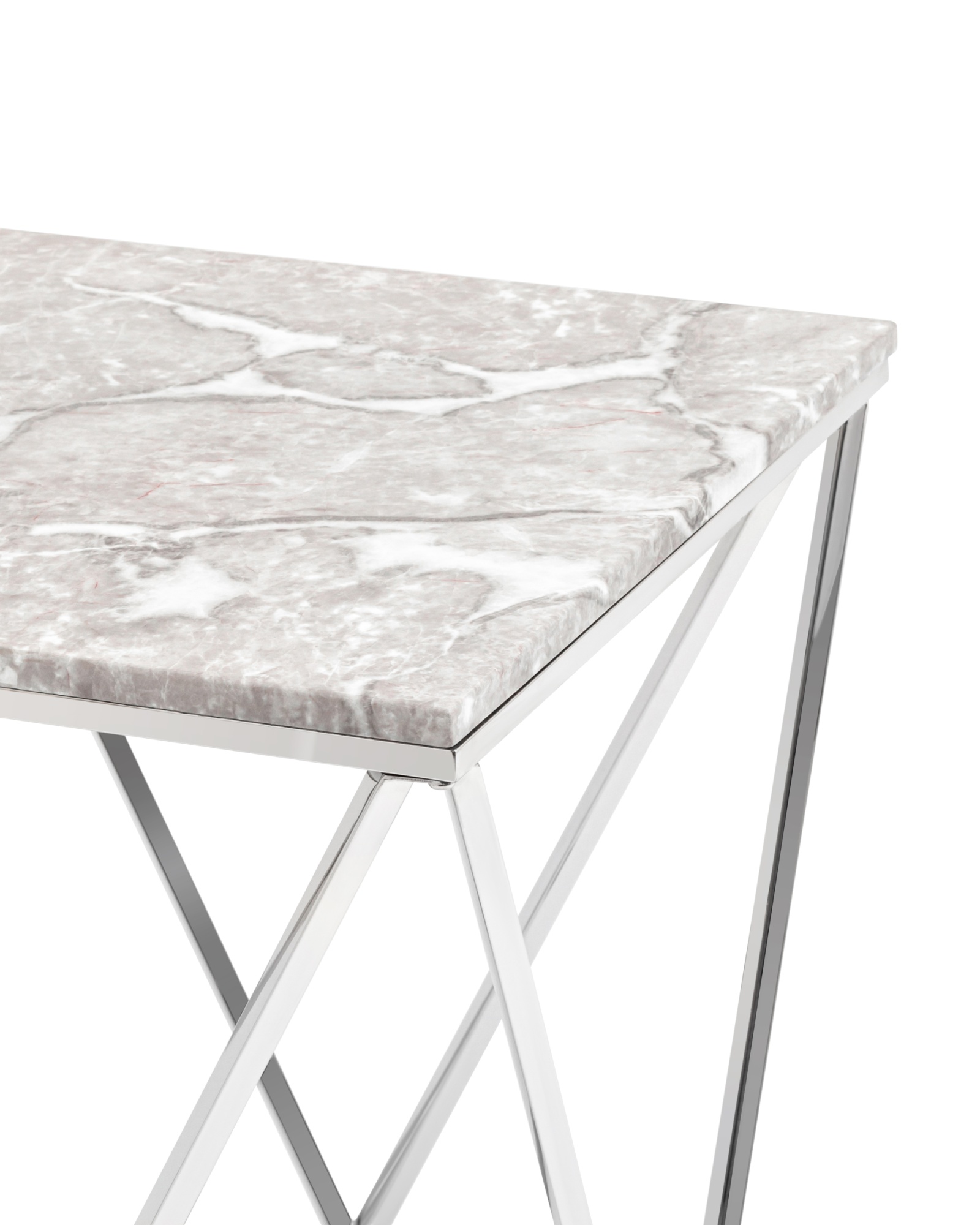 Журнальный столик Авалон 61*61 серый мрамор сталь серебро Stool Group