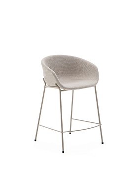 Полубарный стул Yvette из бежевого шенилла с бежевыми стальными ножками 65 см La Forma (ex Julia Grup)