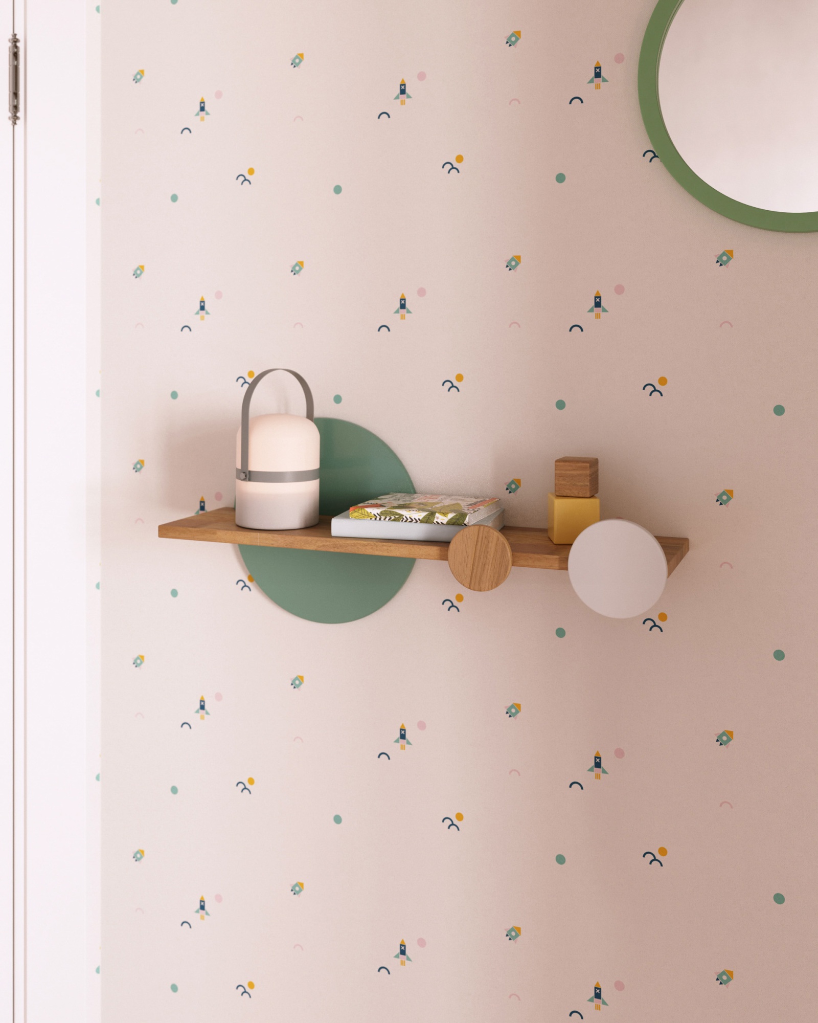 Полка Diti из массива натуральной сосны и бело-бирюзового МДФ 60 x 26 см FSC La Forma (ex Julia Grup)