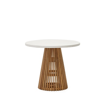 Alcaufar Круглый уличный стол из массива тикового дерева и белого цемента Ø 90 см La Forma (ex Julia Grup)