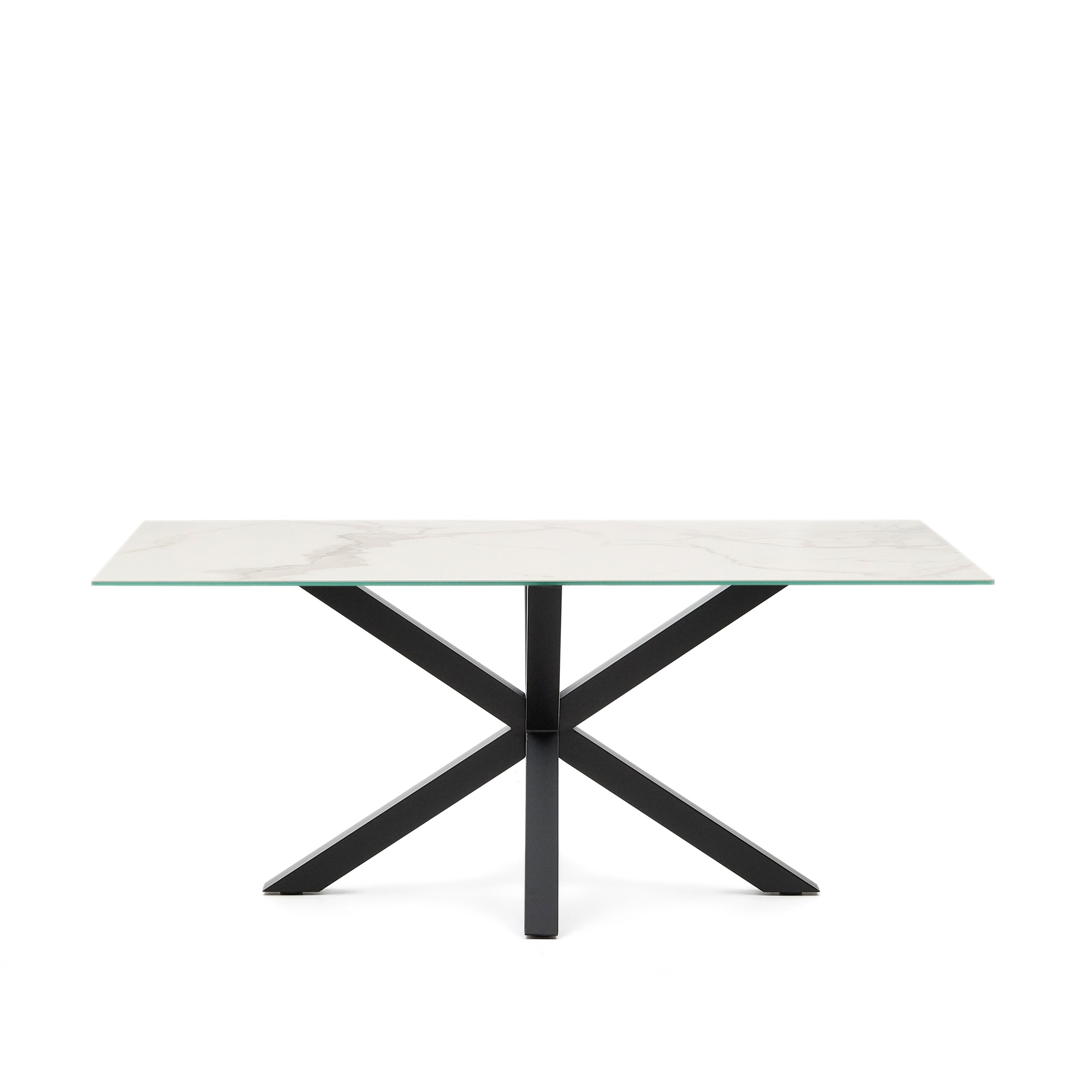 Argo Стол обеденный с черными ножками из стали и керамической столешницей Kalos Blanco 180x100 La Forma (ex Julia Grup)