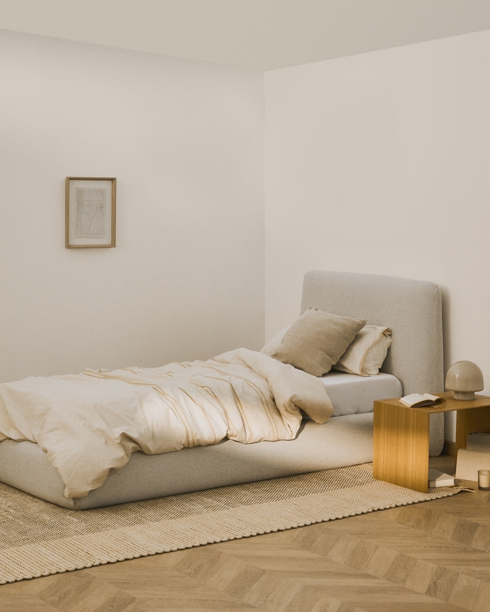 Кровать Martina со съемным чехлом из шенилла цвета экрю 90 x 200 La Forma (ex Julia Grup)
