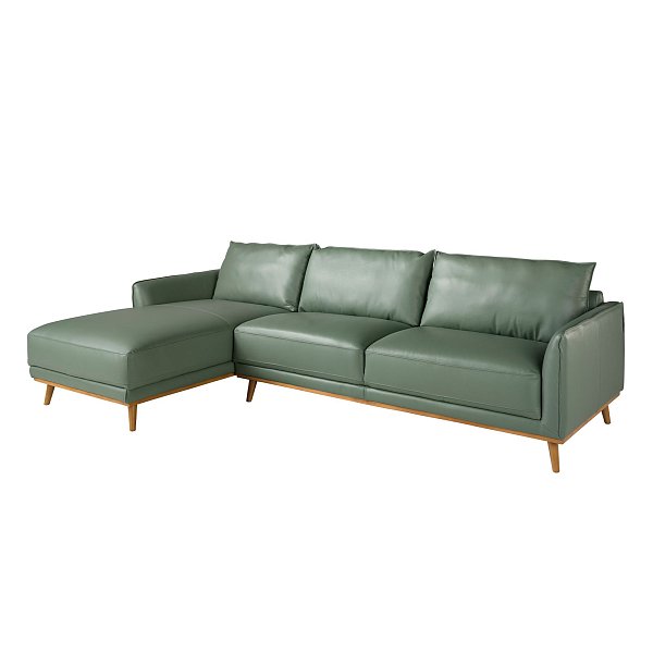 Угловой диван с левым шезлонгом 6200/5607-L-M5677 из зеленой кожи Angel Cerda