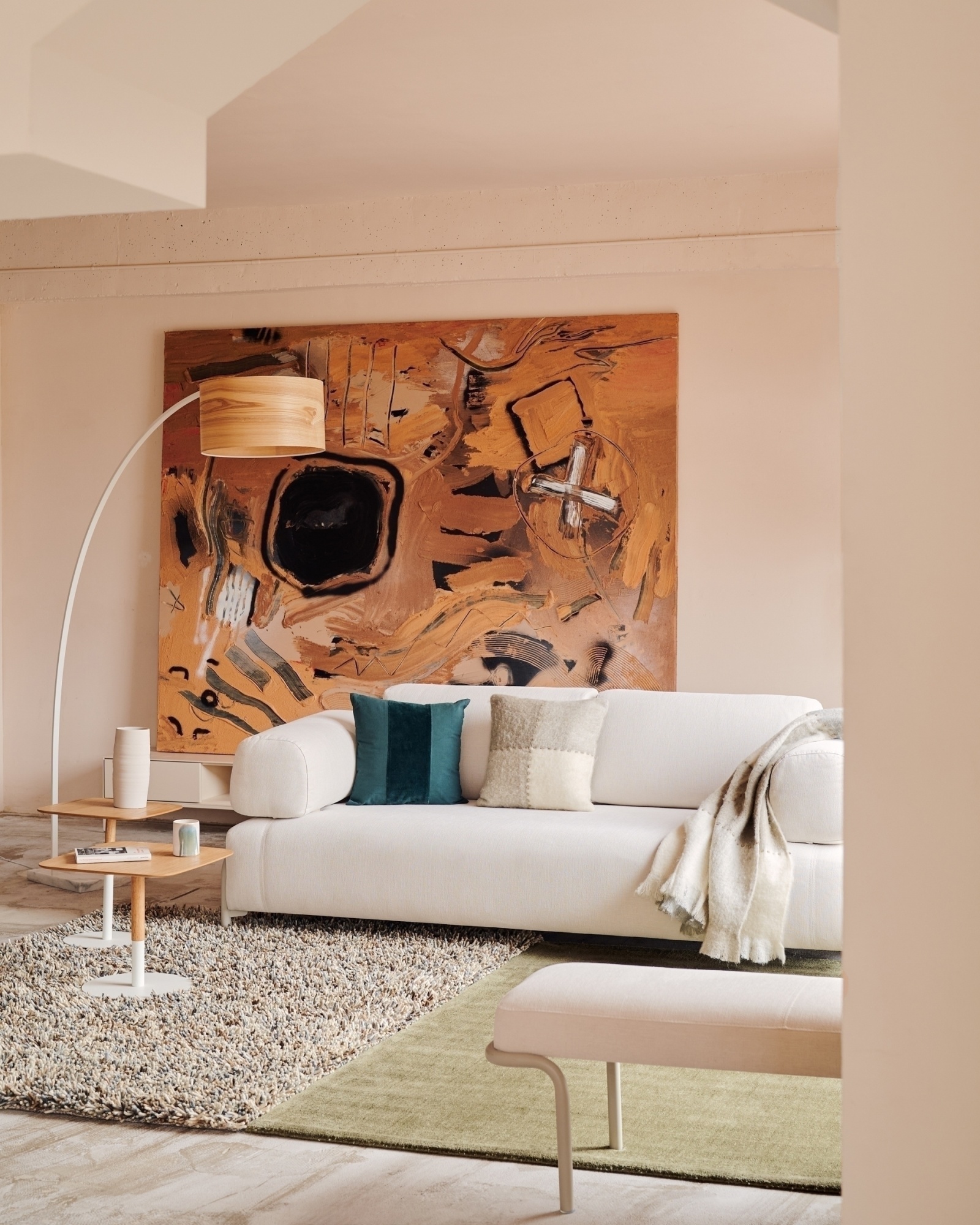 Торшер Juhe с отделкой из ясеня белым металлом и мрамором La Forma (ex Julia Grup)