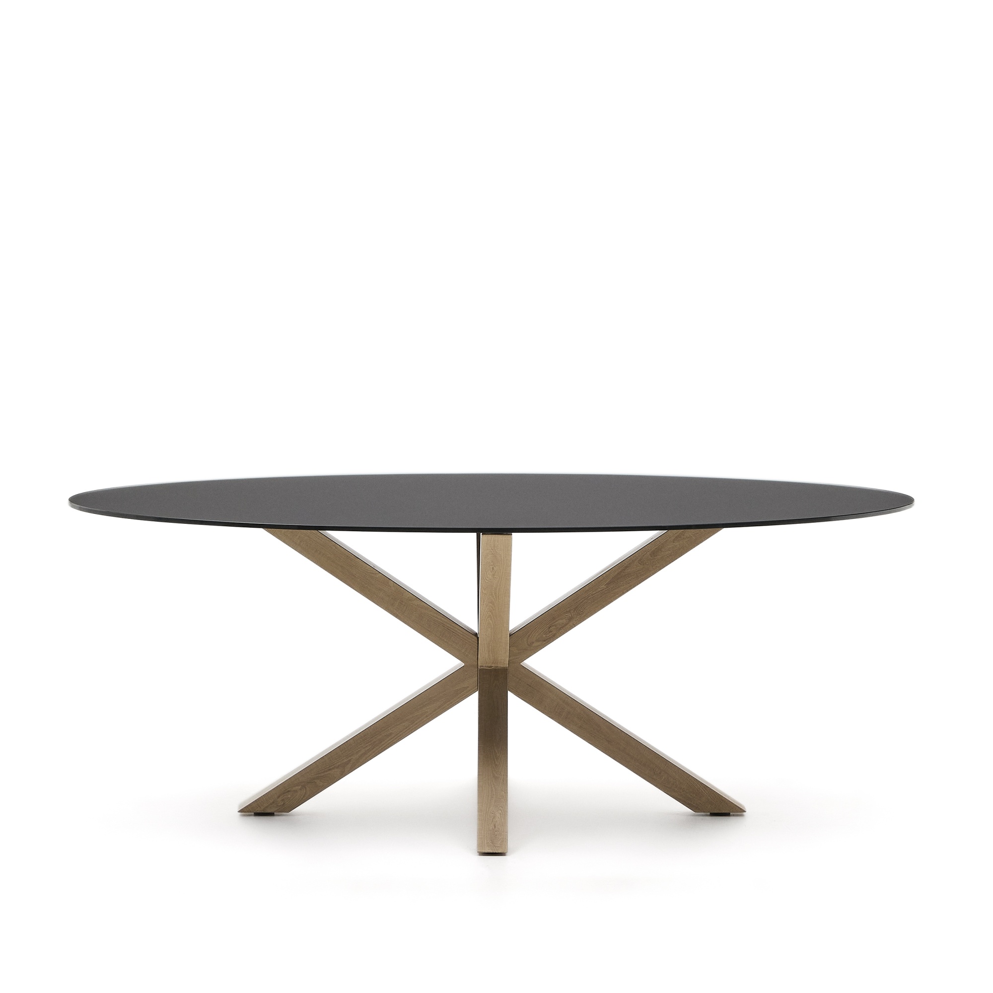 Овальный стол ARYA Argo из матового черного стекла и стали с эффектом дерева 200x100 La Forma (ex Julia Grup)