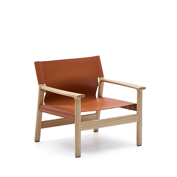 Кресло Jan из переработанной кожи светло-коричневого цвета и ясеня в натуральном цвете La Forma (ex Julia Grup)